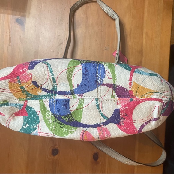 Coach Bag Poppy Signature C Stamped Hallie Multicolor Canvas Tote - Picture 13 of 17